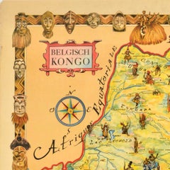 Original Vintage Travel Map Poster Belgian Congo Africa Thiriar Margraff Belgium