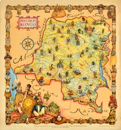Original Vintage Travel Map Poster Belgian Congo Africa Thiriar Margraff Belgium