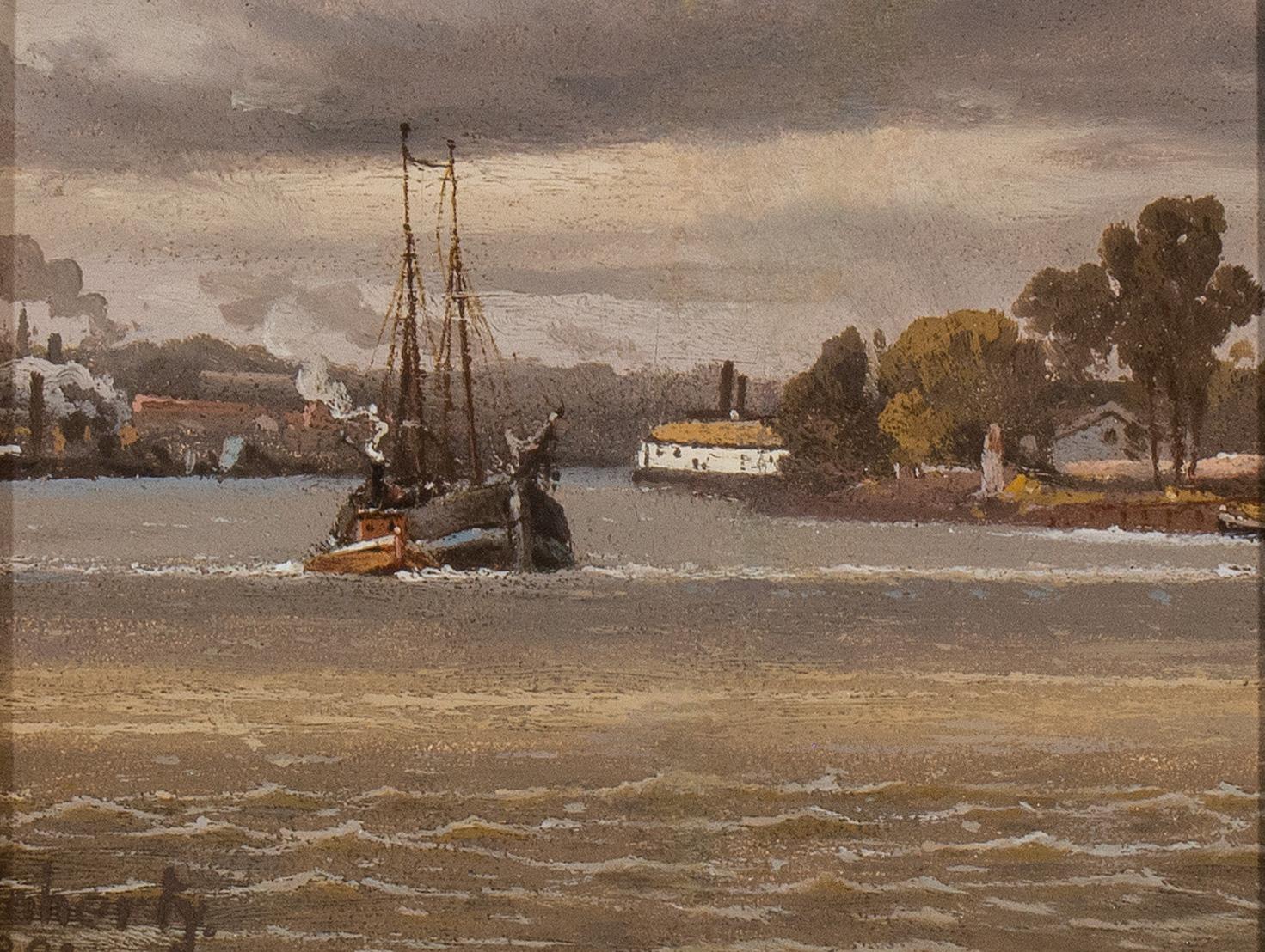 View on the Delaware River Opposite Philadelphia - Painting by James Thorp Flaherty
