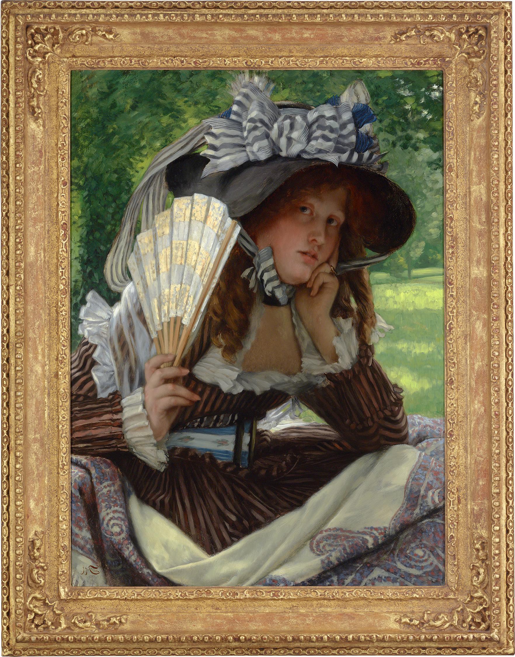 Jeune femme à l'éventail - Painting de James Tissot
