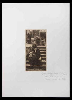 Mädchen und Kind – Radierung von James Tissot – Ende des 19. Jahrhunderts