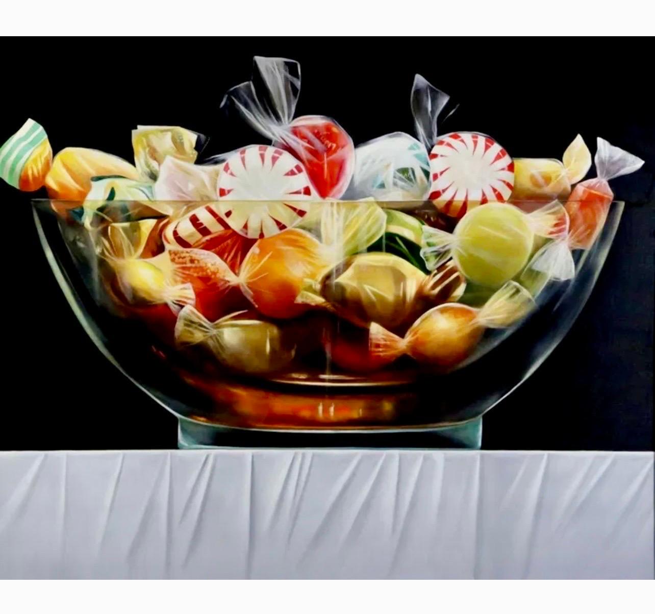 Original James Tormey Foto Realistisches Ölgemälde Stillleben Candy Bowl Pop Art, Original im Angebot 1