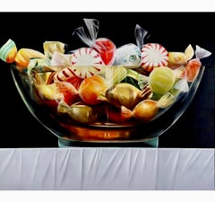 Original James Tormey Photo Realist Oil Painting Still Life Candy Bowl Pop Art