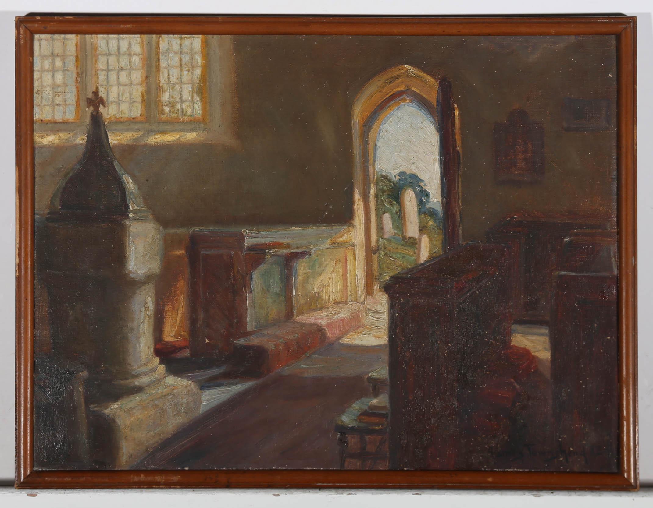 James Townshend RBA (d.1949) - Early 20th Century Oil, Salcombe Regis Church 1