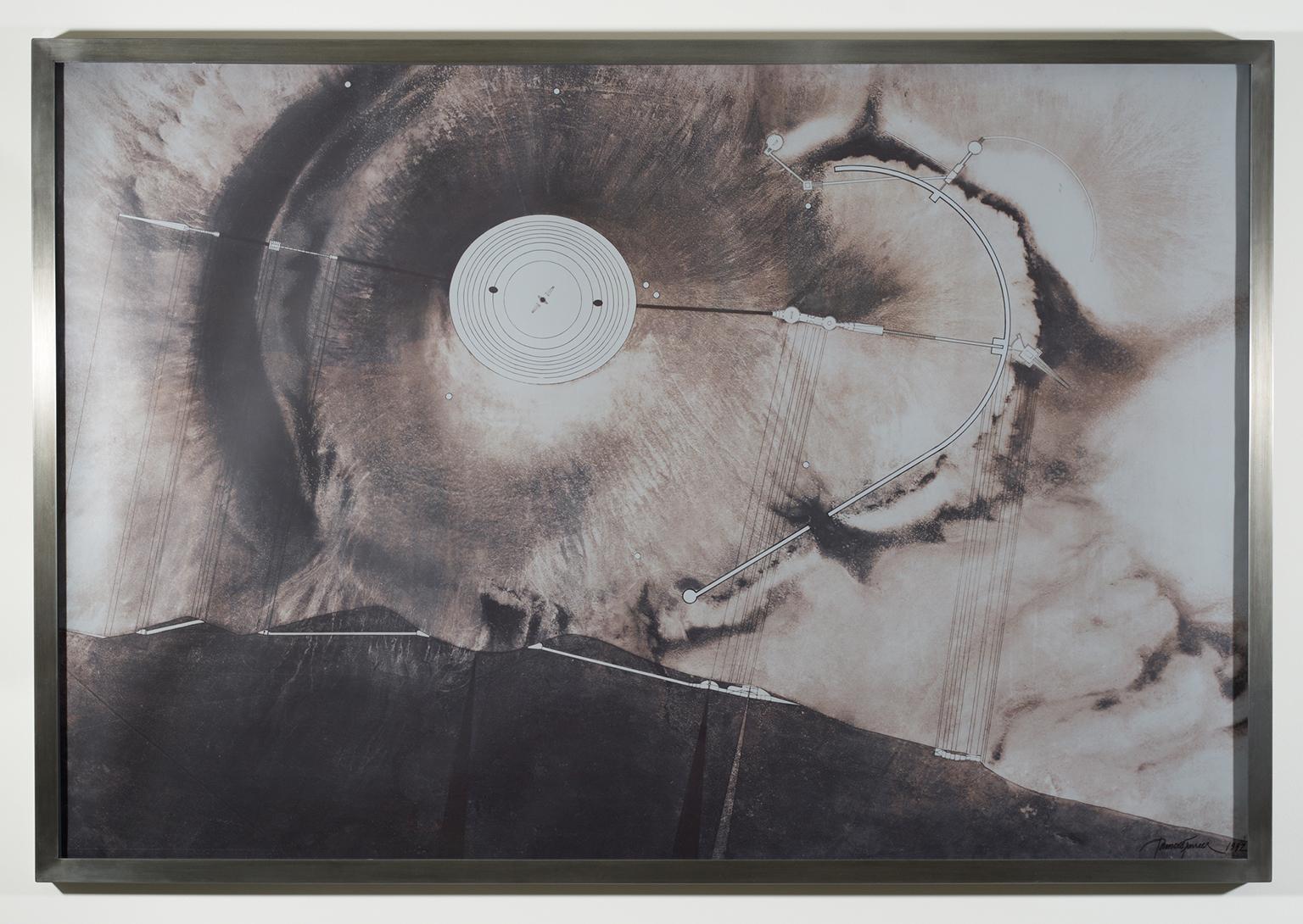 "Site Plan with Projected Section and Survey Net" mylar drawing Roden Crater - Mixed Media Art by James Turrell