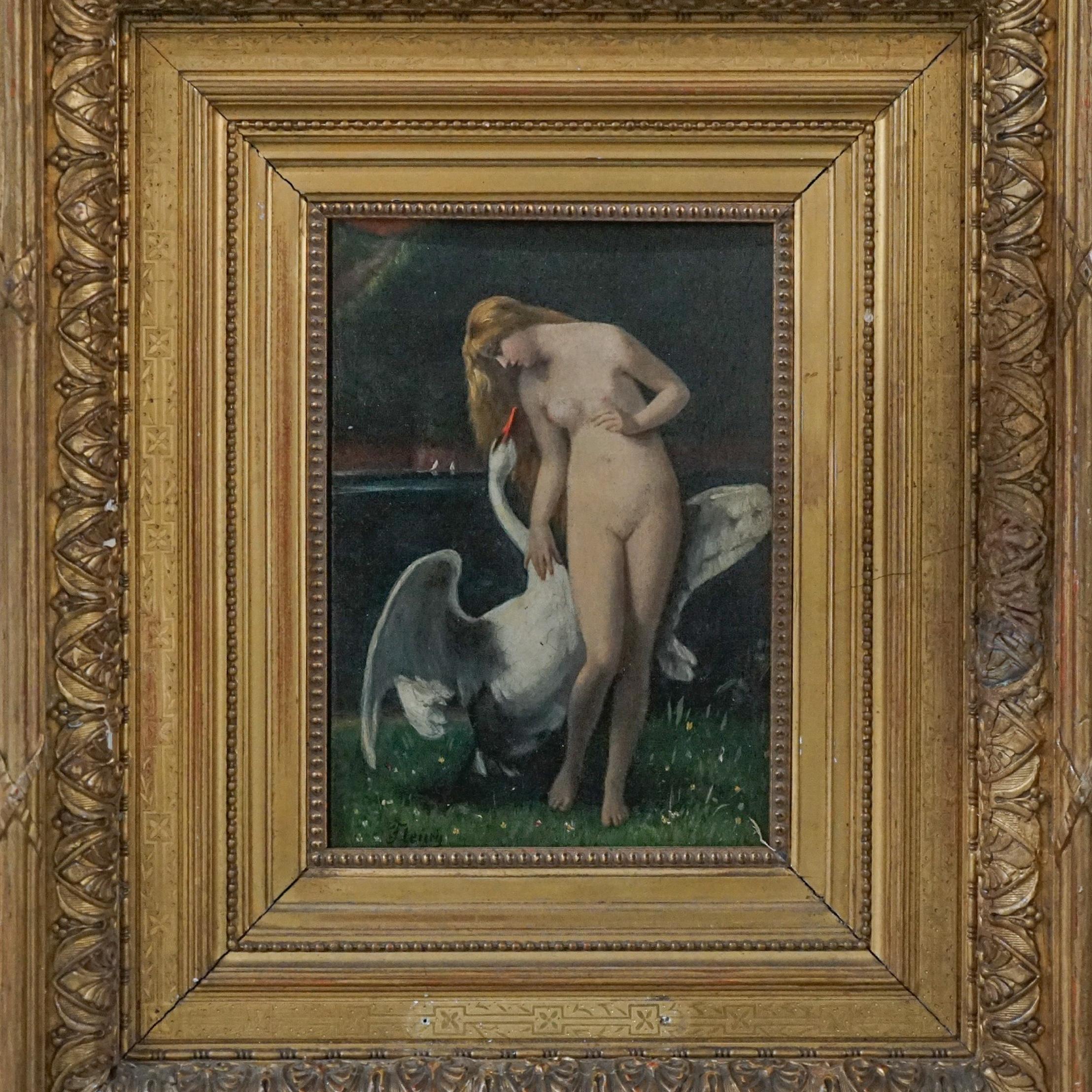 19. Jahrhundert Antike Leda und der Schwan Aktmalerei BELLE EPOQOE – Painting von James Vivien de Fleury