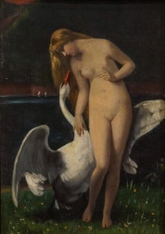 19. Jahrhundert Antike Leda und der Schwan Aktmalerei BELLE EPOQOE