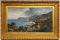 Grande peinture à l'huile victorienne Bonne Nuit Bay Jersey scène côtière signée 1872