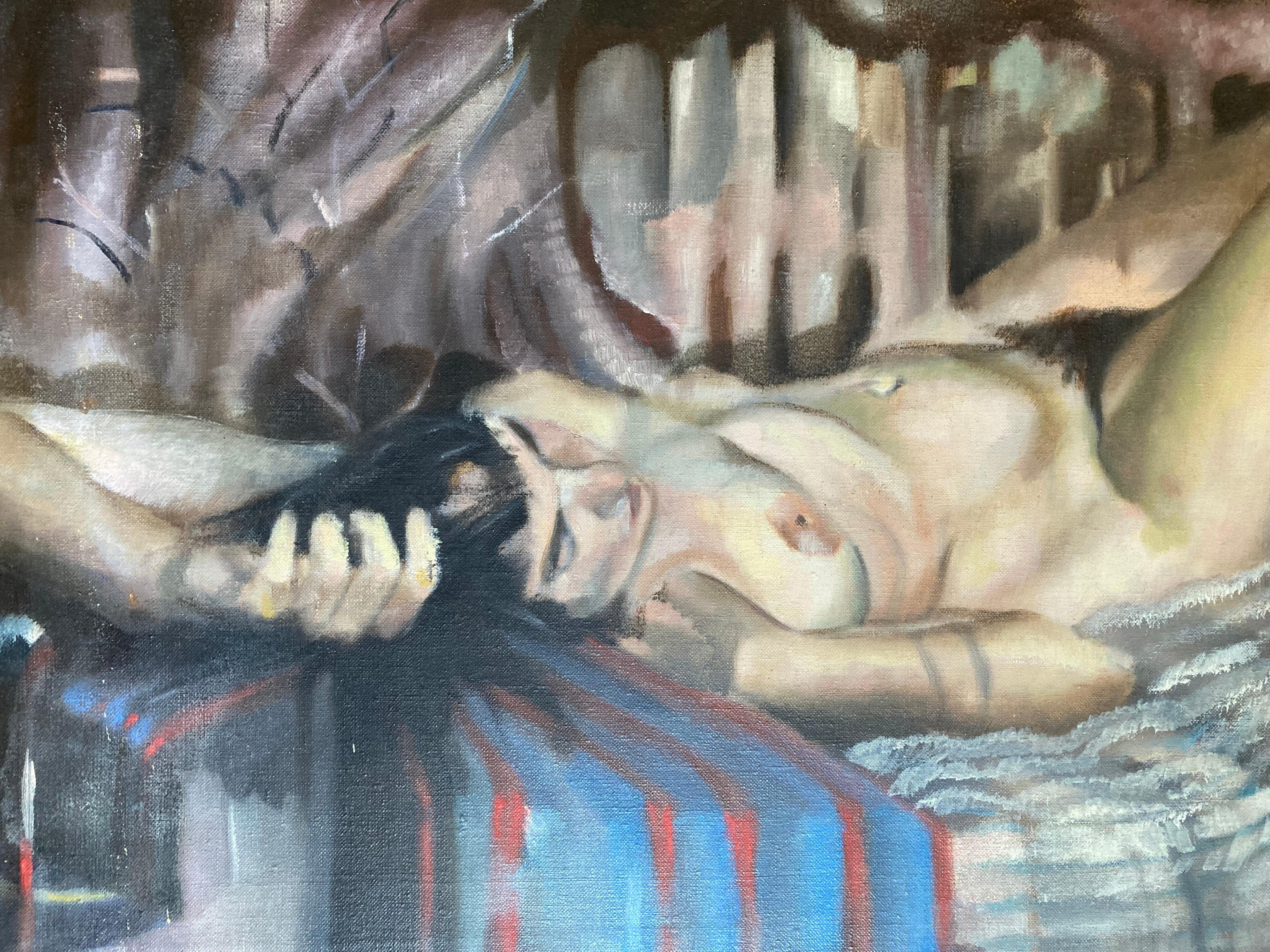 Nu en position de repos  (peinture à l'huile figurative contemporaine, encadrée) - Painting de James Wallace