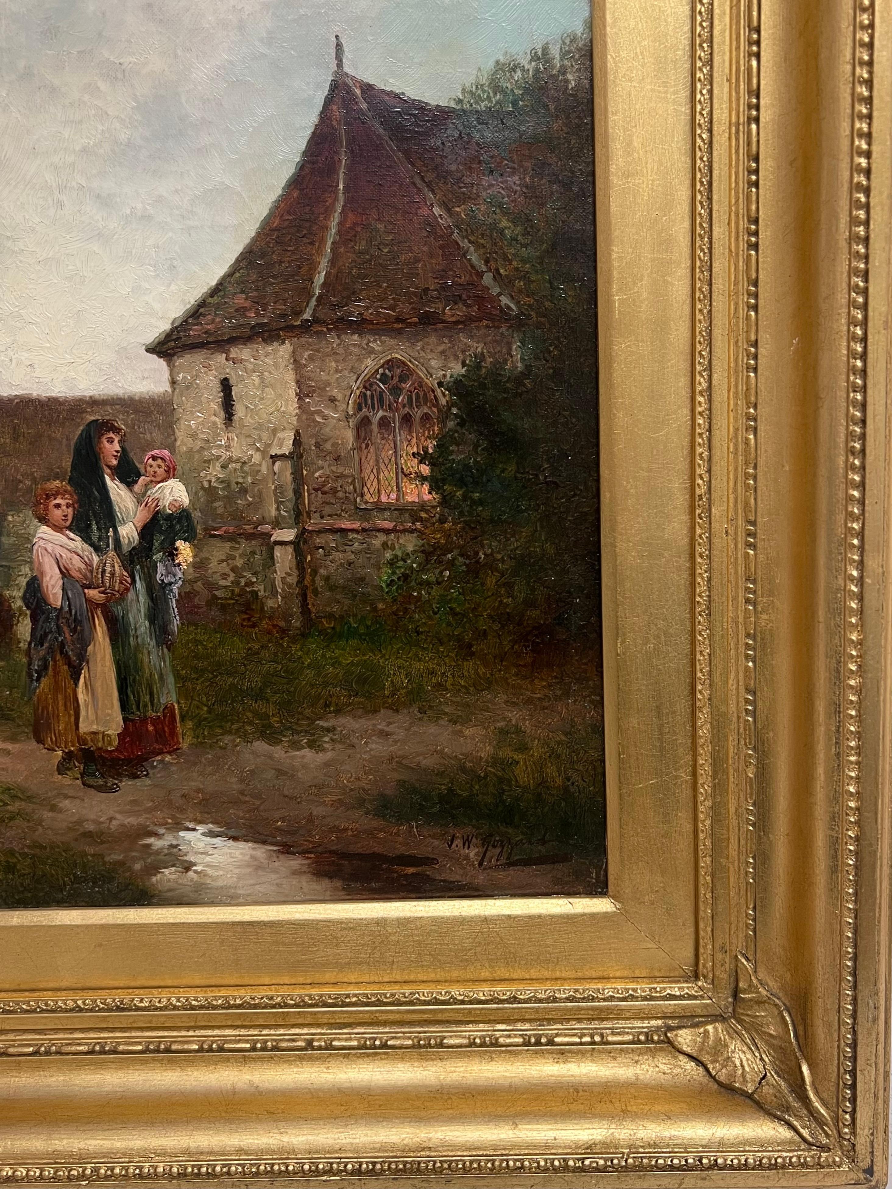 Walking to Church
by James Walter Gozzard (British, 1888-1950)
signed oil on canvas, framed 
framed: 24 x 32 inches
canvas: 18.5 x 26.5 inches
Provenance: private collection, UK
Condition: very good condition

For more any more information please do