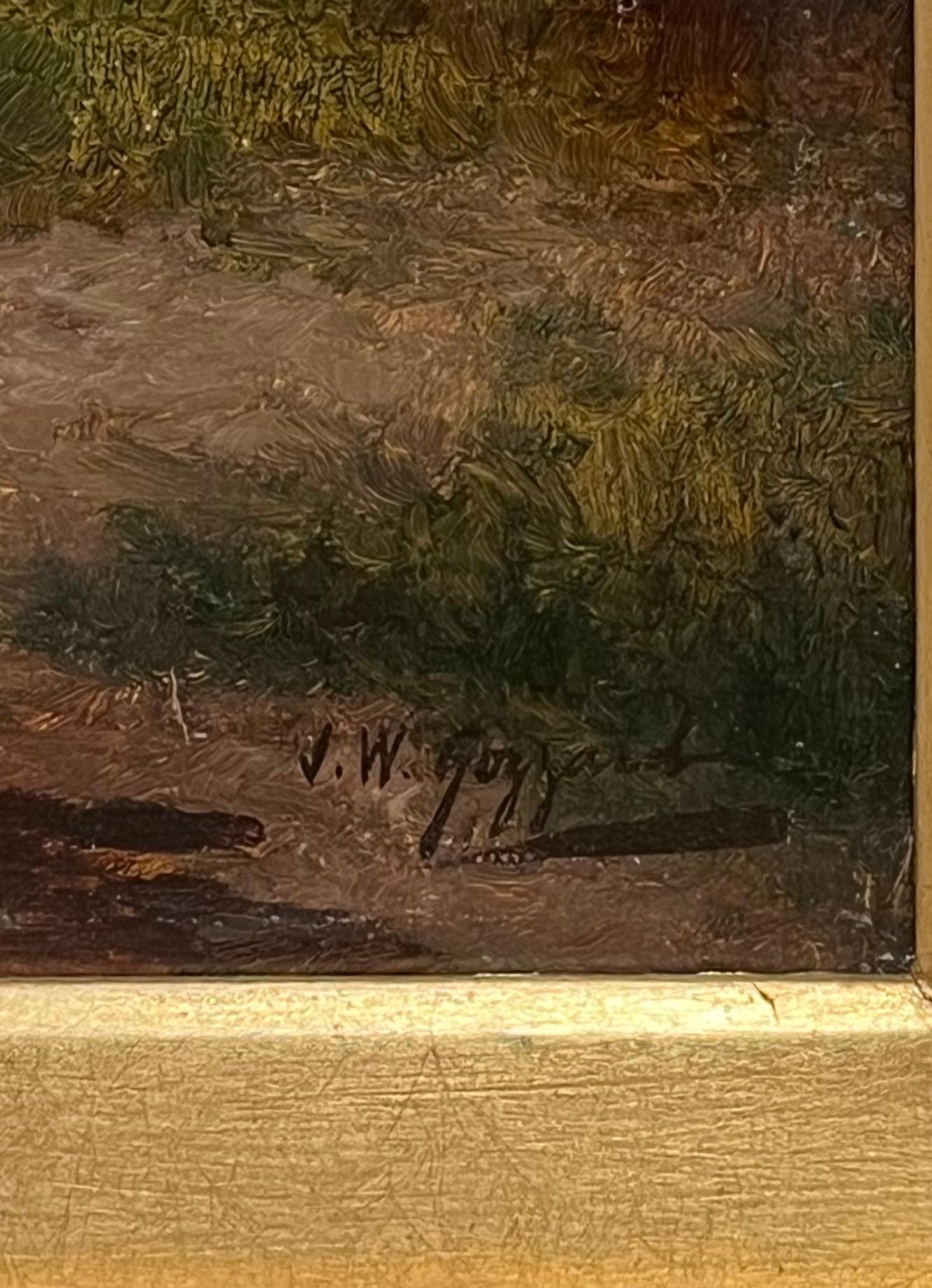Fine Victorian British Oil Painting Young Family Walking to Church Twilight For Sale 3