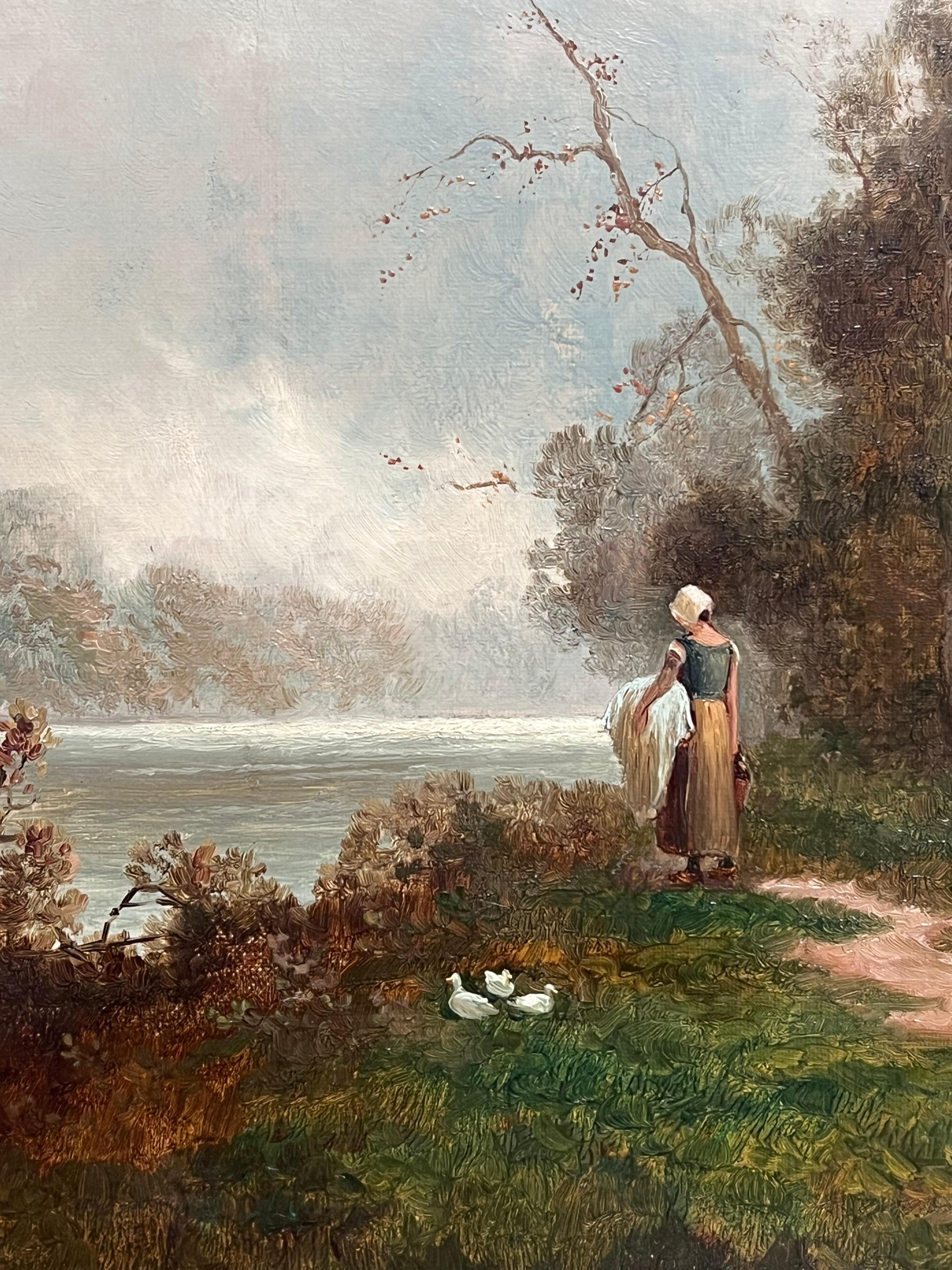 Fine Victorian British Oil Painting Young Family Walking to Church Twilight For Sale 4