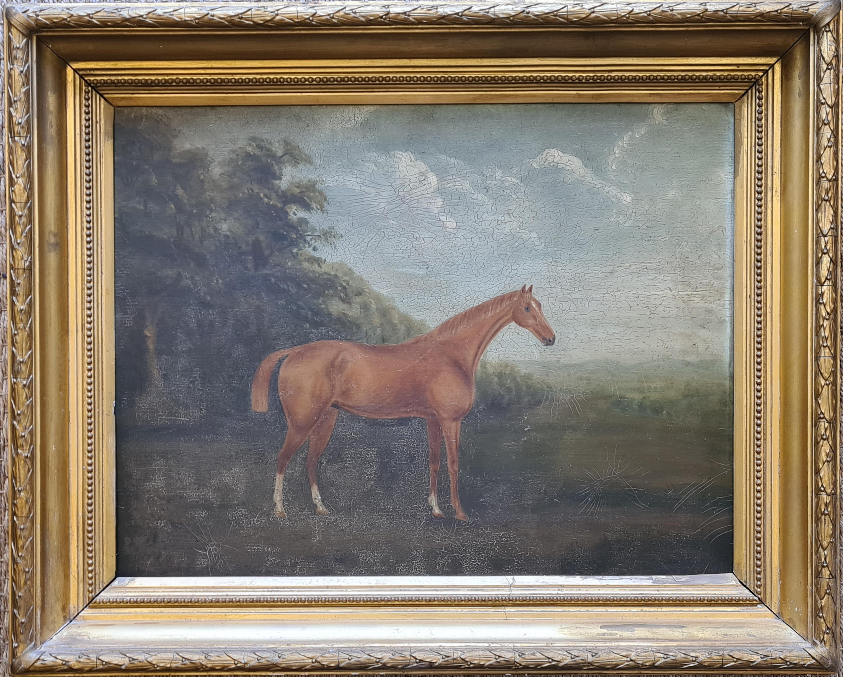 English Equestrian Oil Portrait, Racehorse in an Arcadian landscape. 2