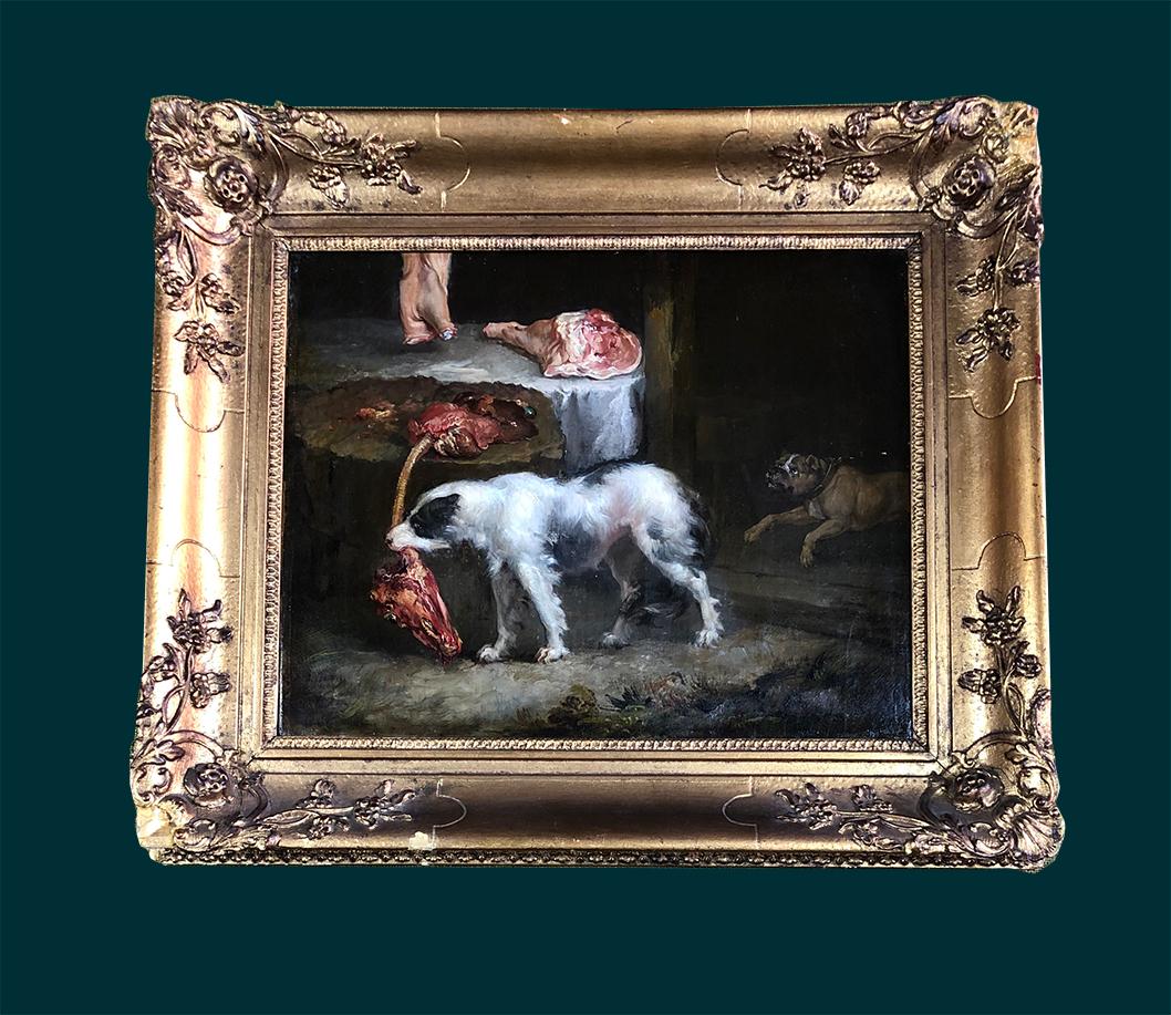 A Pair of 19th Century Oil on Canvas Dog Paintings of Hunting Hounds. 7
