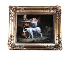A Pair of 19th Century Oil on Canvas Dog Paintings of Hunting Hounds.