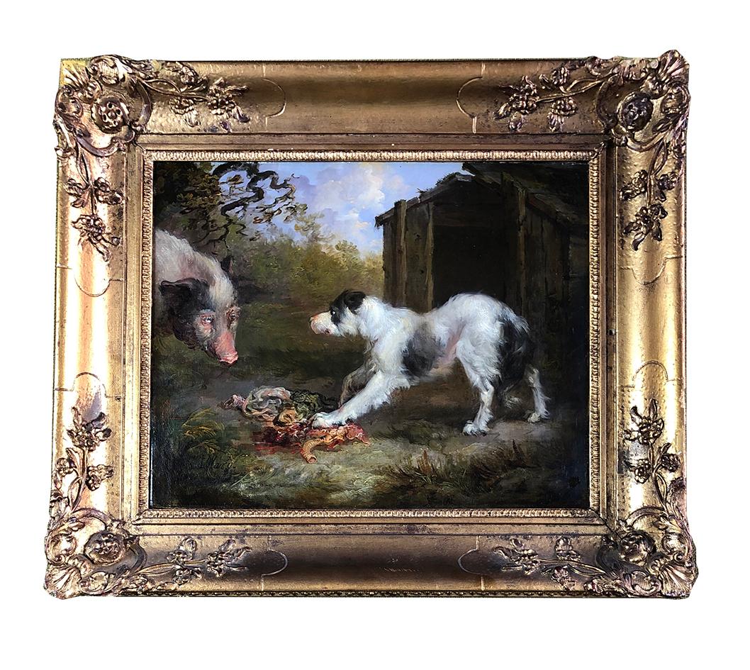 A Pair of 19th Century Oil on Canvas Dog Paintings of Hunting Hounds. 2