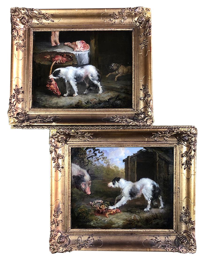 James Ward Portrait Painting - A Pair of 19th Century Oil on Canvas Dog Paintings of Hunting Hounds.