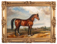 'Eagle', a celebrated stallion, in a landscape, a castle beyond