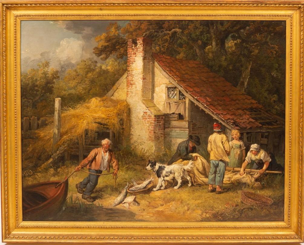 James ward landscape oil Bringing in the Catch - Painting by James Ward