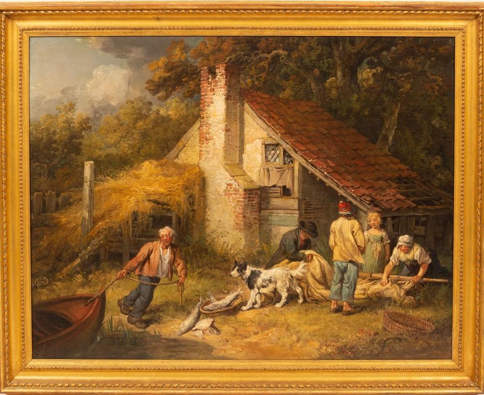 James ward landscape oil Bringing in the Catch - Brown Landscape Painting by James Ward