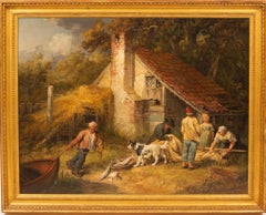 Antique James ward landscape oil Bringing in the Catch