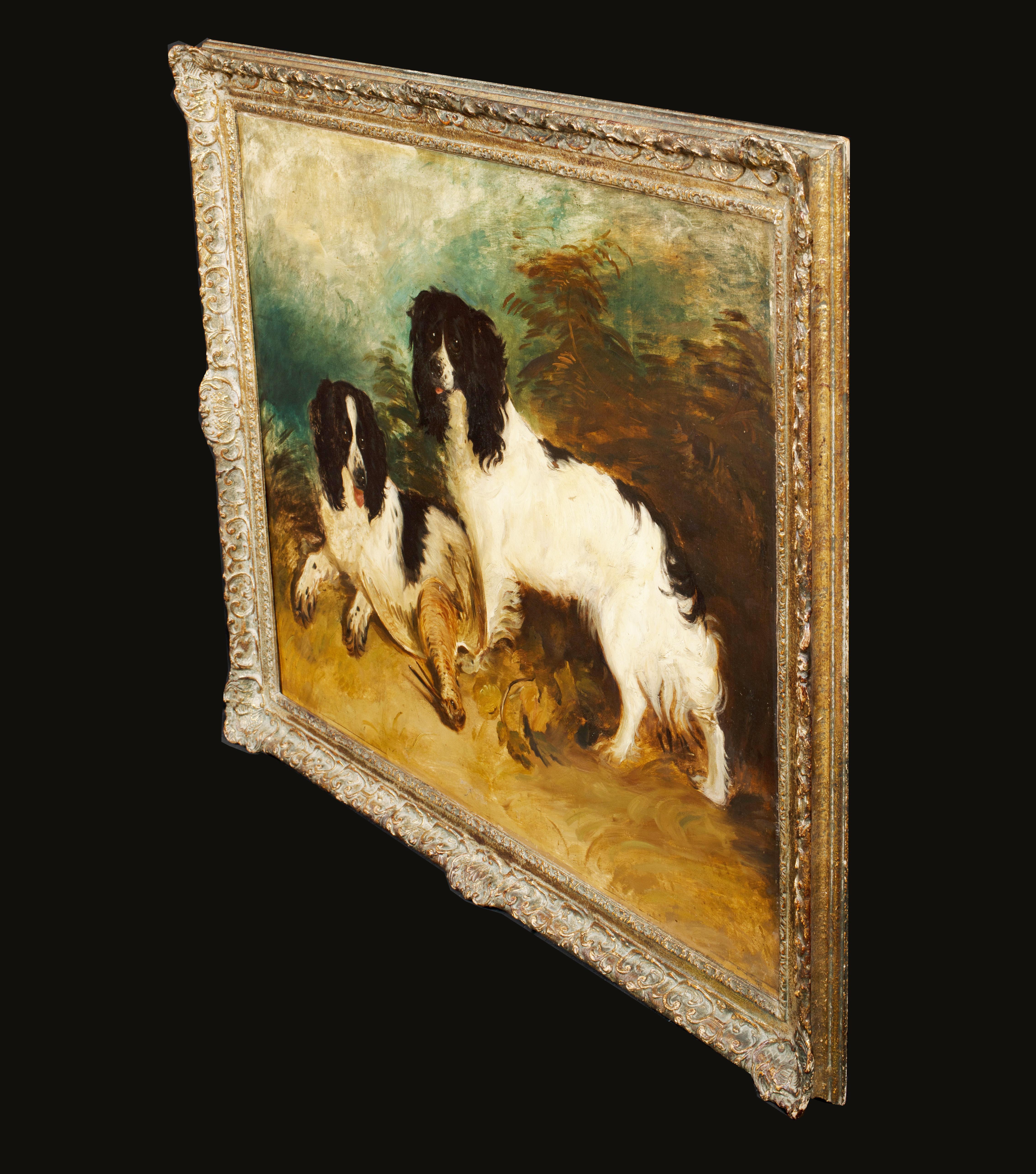 Portrait Of A Pair Of English Springer Spaniels, 19th Century - Brown Portrait Painting by James Ward
