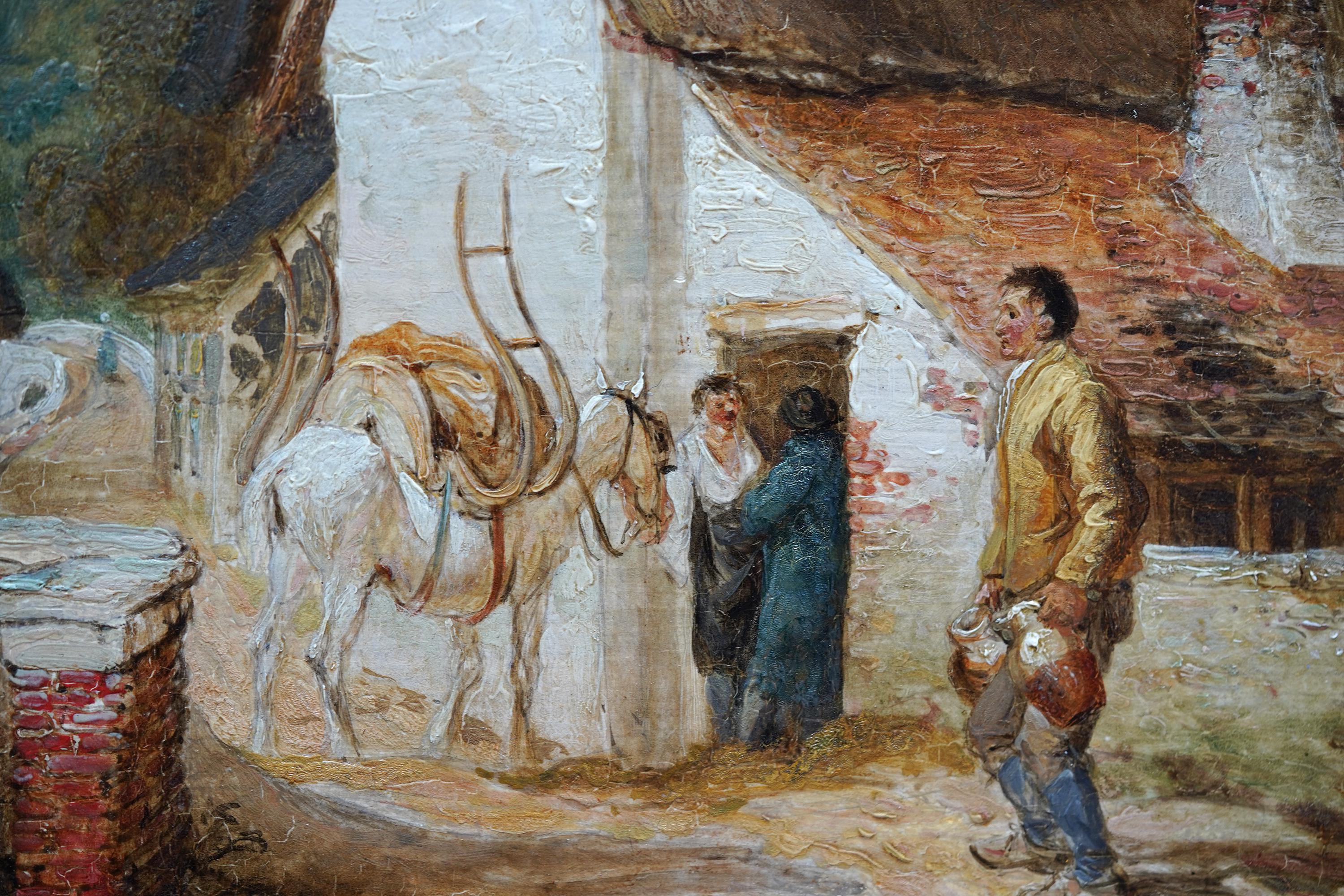 Escena de pueblo Figuras y animales - Pintura al óleo pastoral exh del Viejo Maestro británico en venta 5