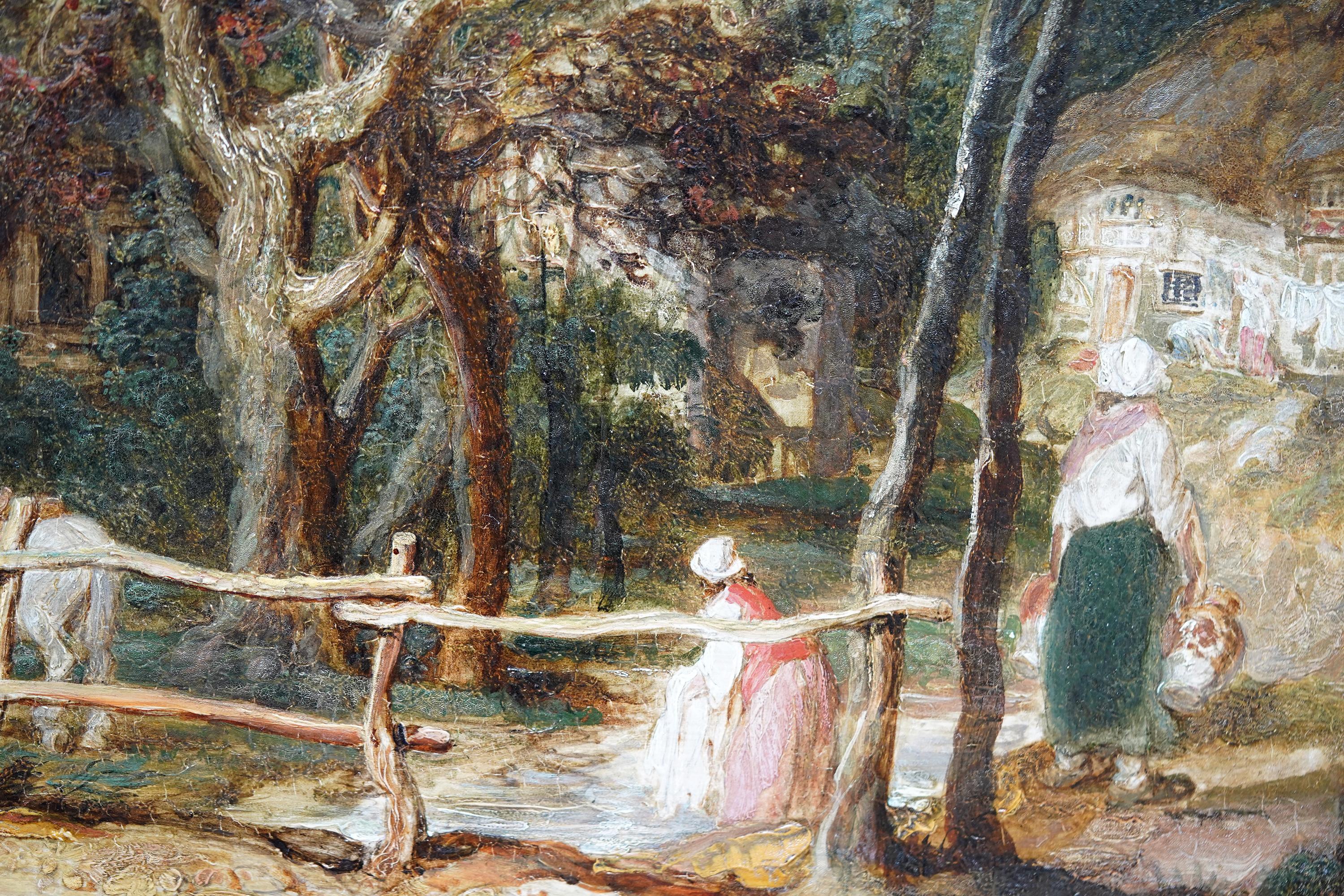 Escena de pueblo Figuras y animales - Pintura al óleo pastoral exh del Viejo Maestro británico en venta 6
