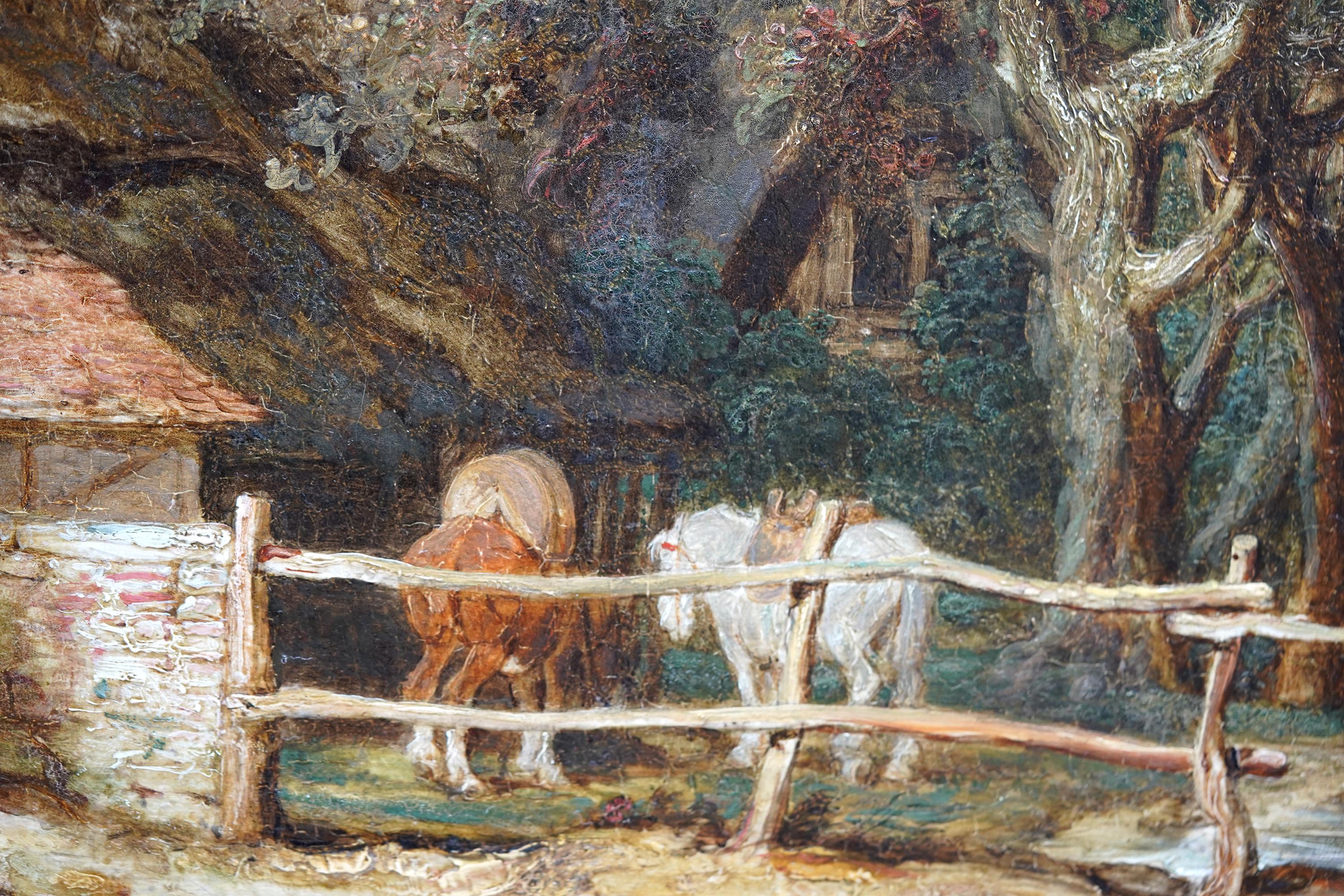 Escena de pueblo Figuras y animales - Pintura al óleo pastoral exh del Viejo Maestro británico en venta 7