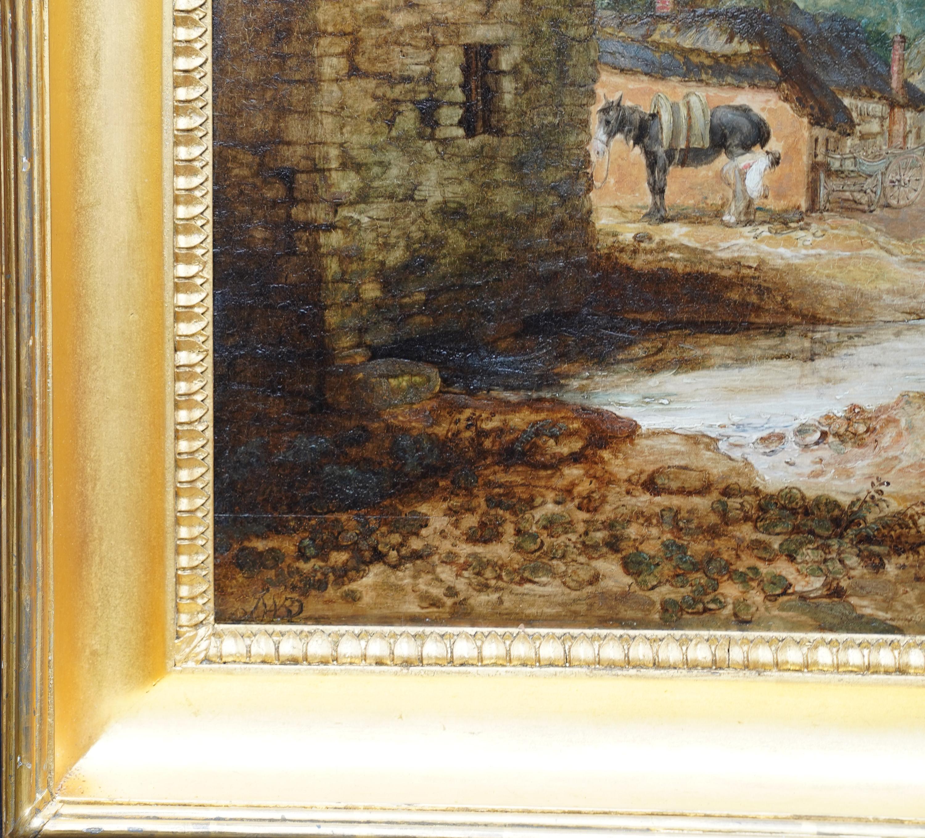 Village Scene Figures & Animals - British Old Master exh pastoral oil painting  For Sale 13