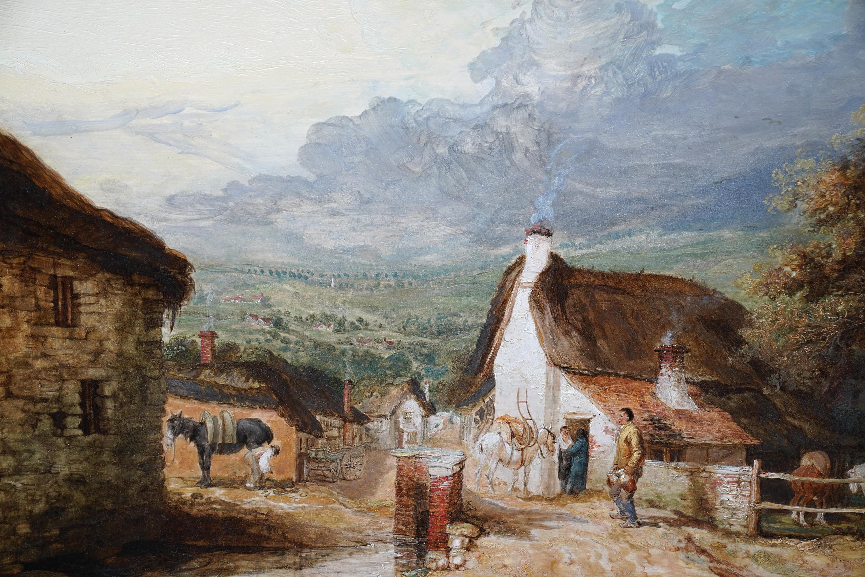 Village Scene Figures & Animals - British Old Master exh pastoral oil painting  - Old Masters Painting by James Ward