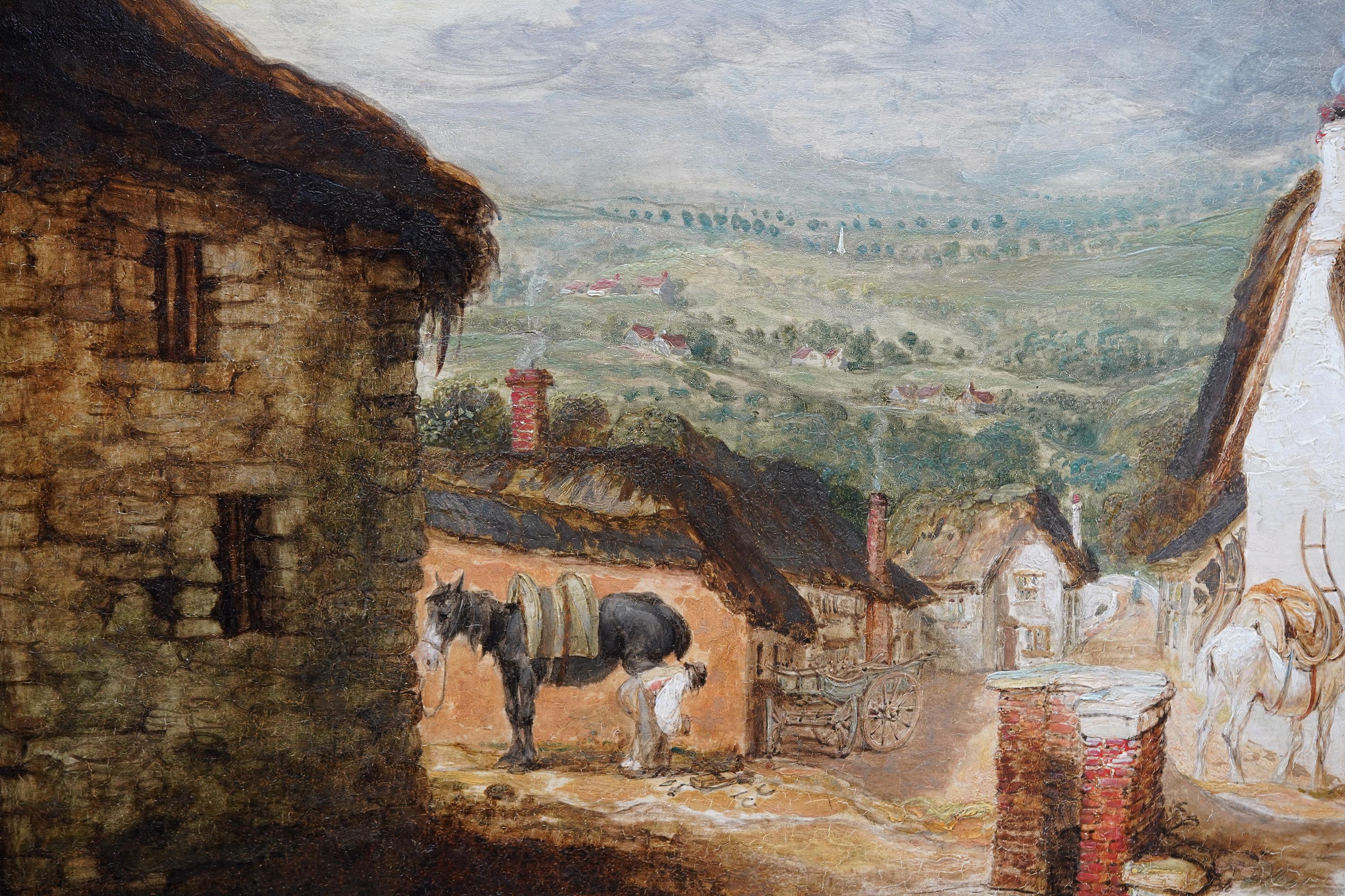 Village Scene Figures & Animals - British Old Master exh pastoral oil painting  For Sale 2