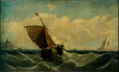 James Webb 19th Century Oil Painting on Board Ship at Sea Framed