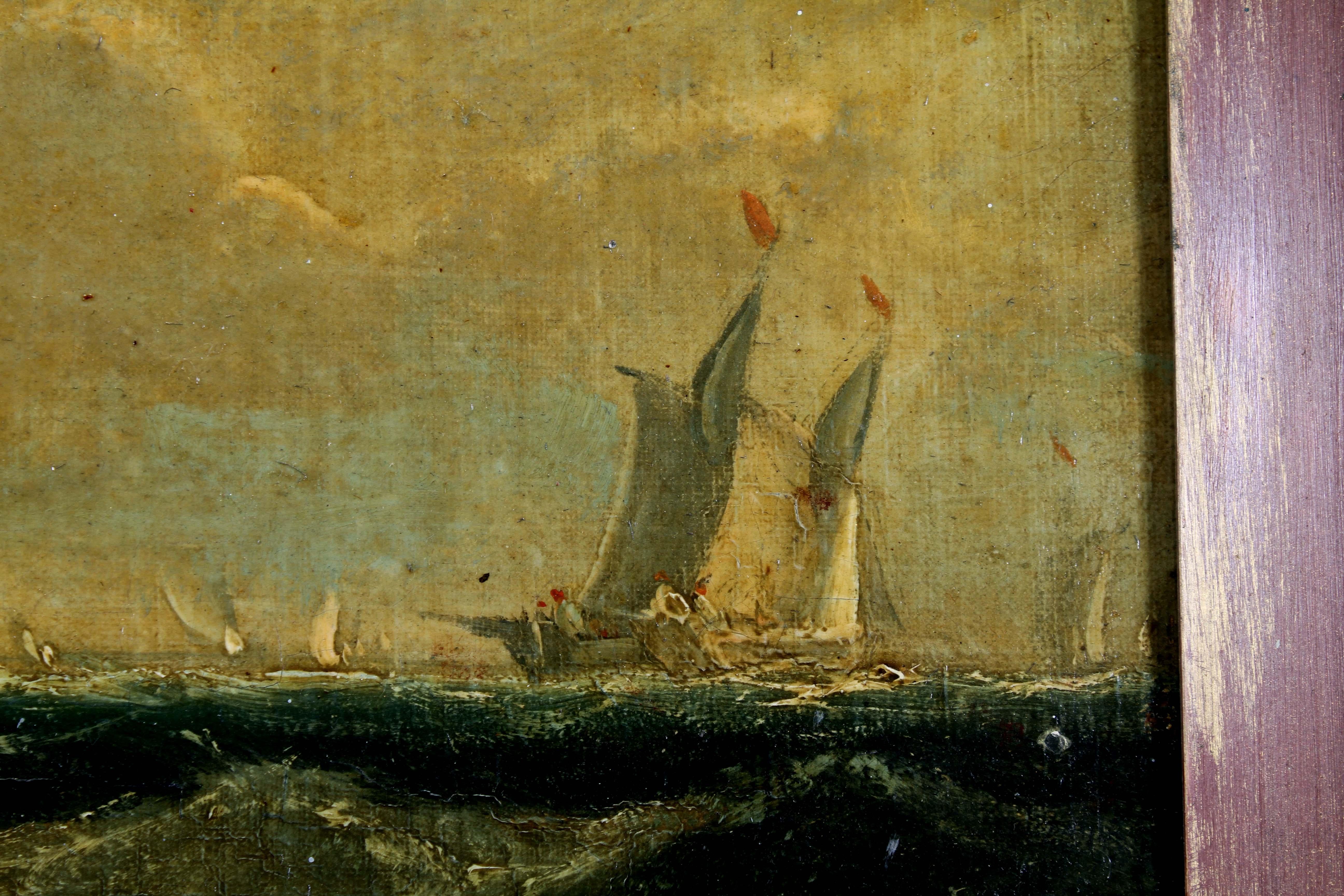 James Webb 19th Century Oil Painting on Board Ship at Sea Framed In Good Condition In Keego Harbor, MI