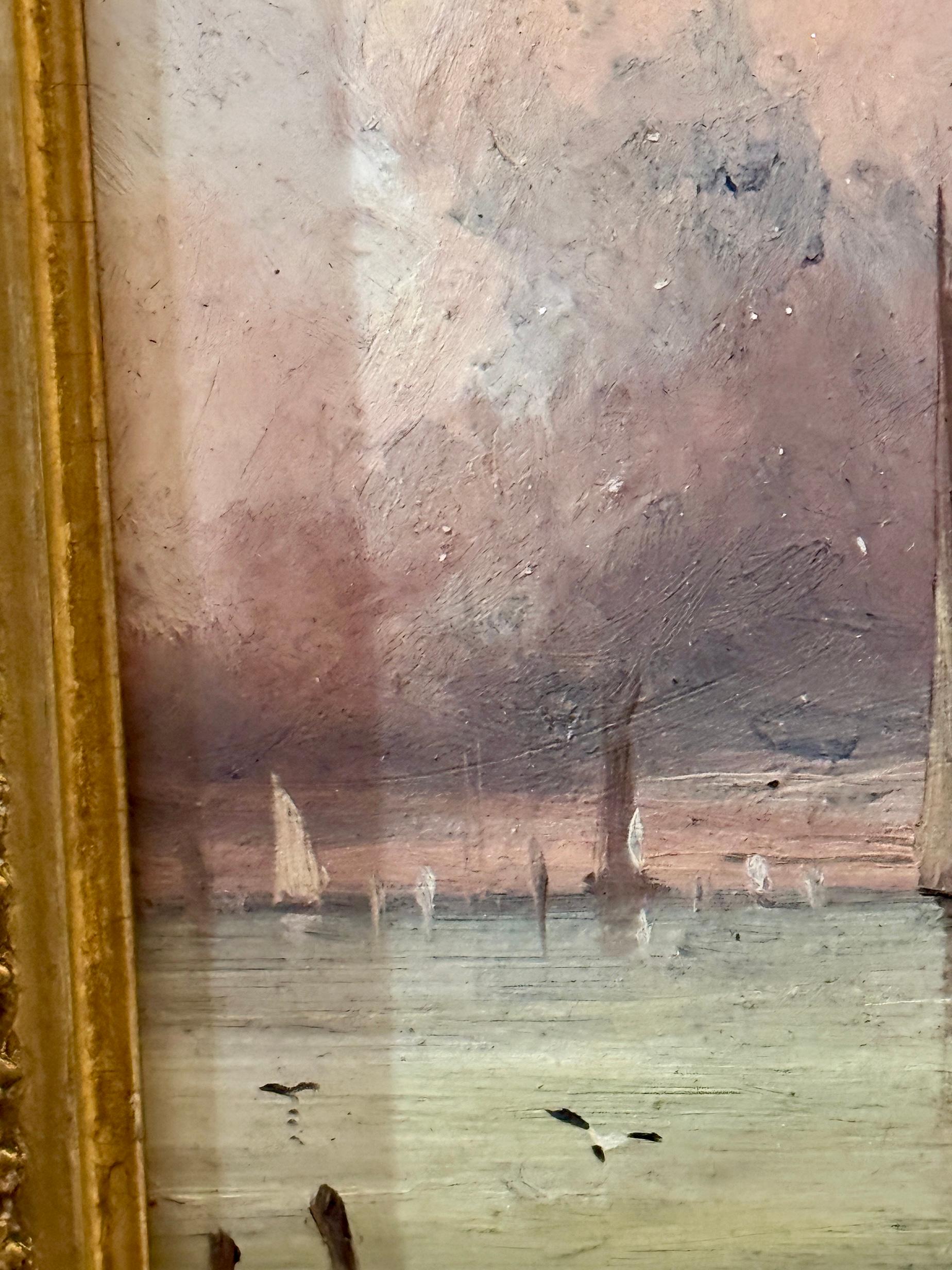 Marina inglese del XIX secolo di barche olandesi o inglesi al largo di una costa - Painting Vittoriano di James Webb