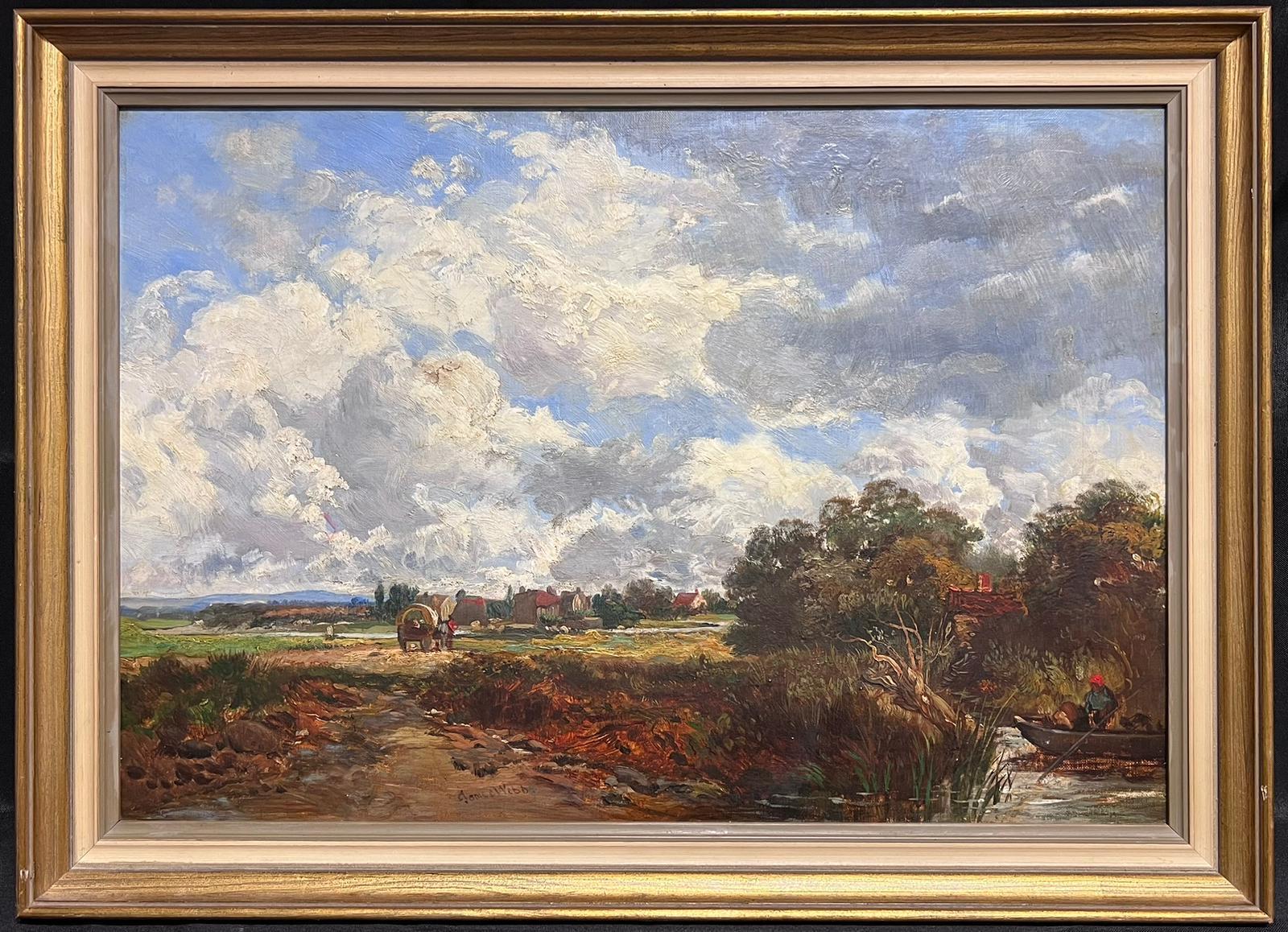 Victorian River Landscape Horse & Cart signed British oil painting Listed Artist - Painting by James Webb