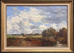Victorian River Landscape Horse & Cart signé British oil painting Listed Artist