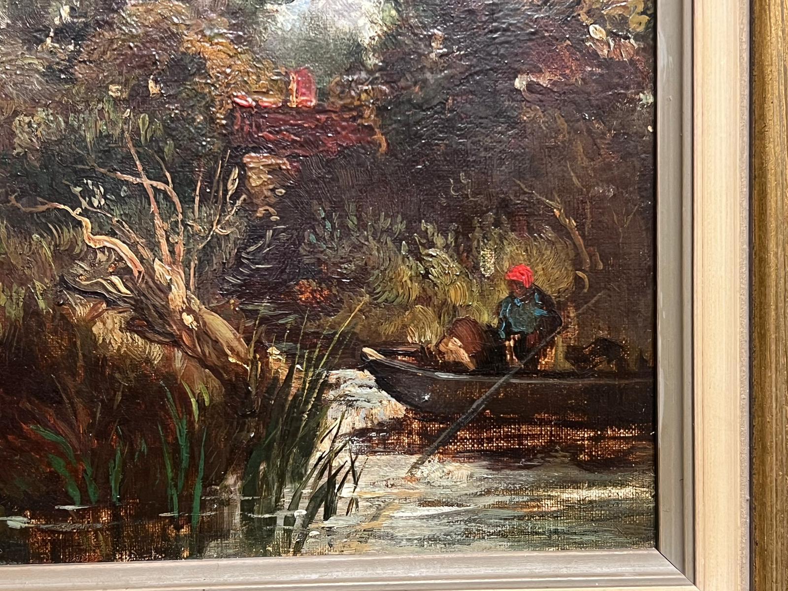 Victorian River Landscape Horse & Cart signed British oil painting Listed Artist 1