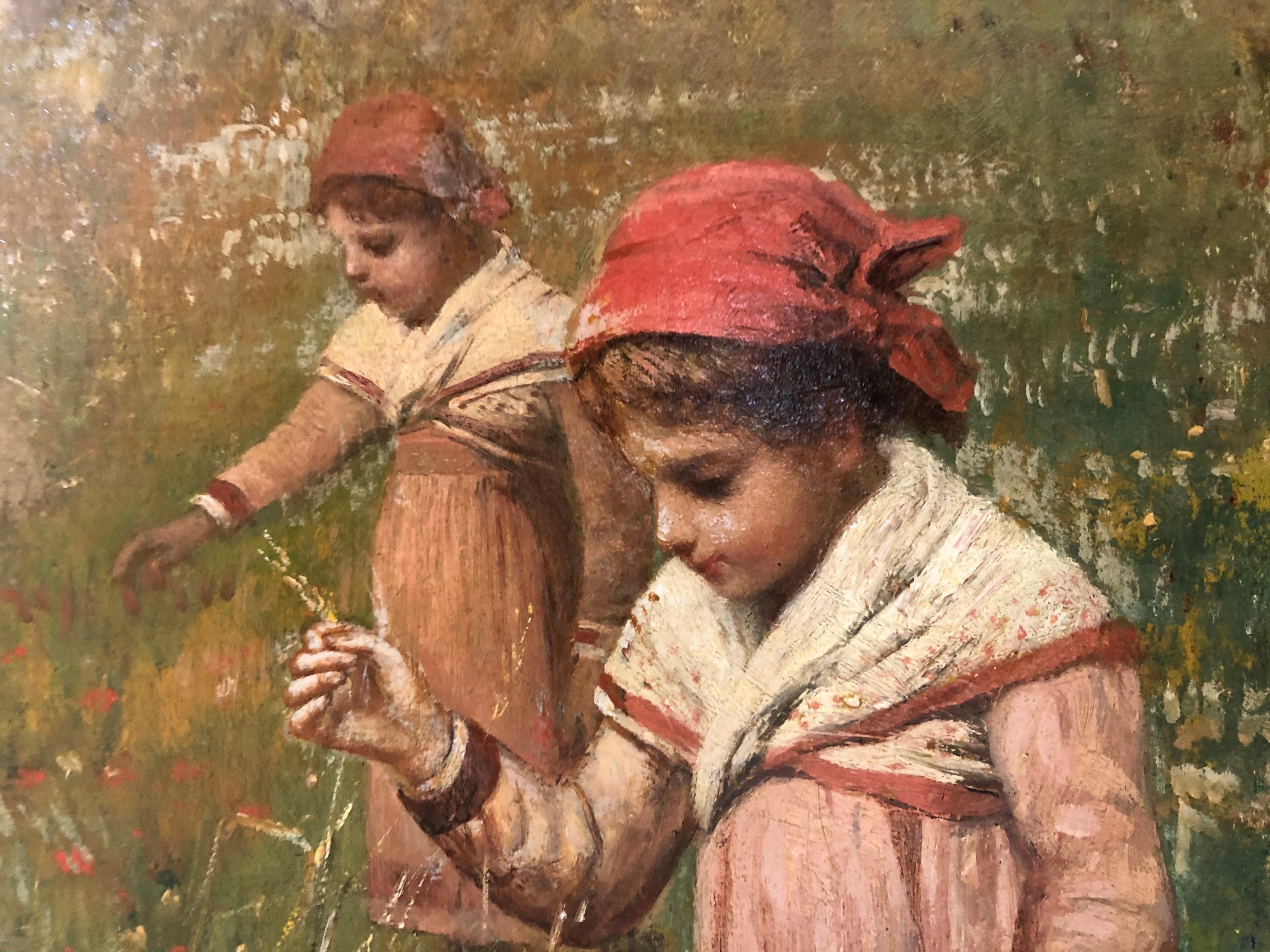 The Twins in the Field - Painting by James Wells Champney