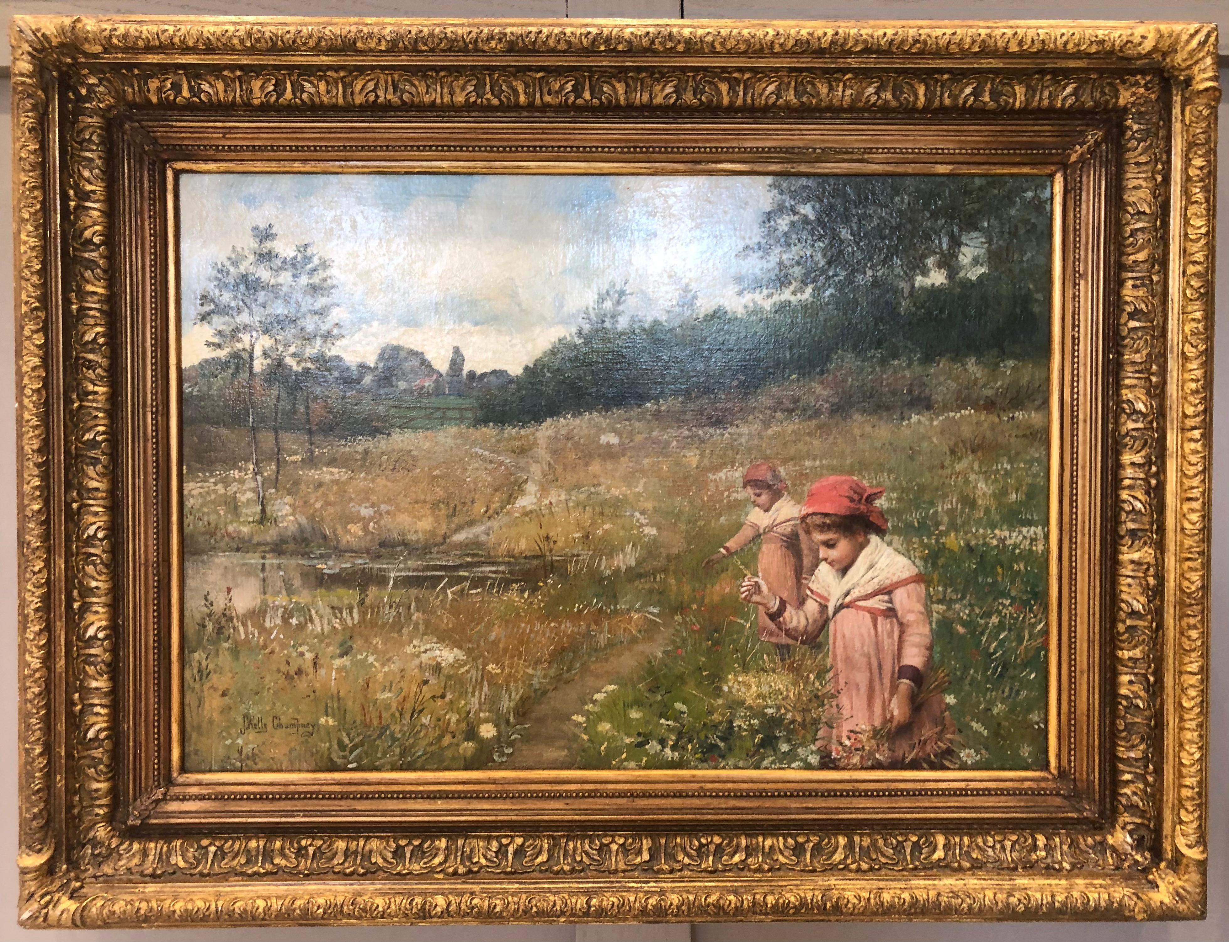 Les jumeaux sur le terrain - Marron Landscape Painting par James Wells Champney