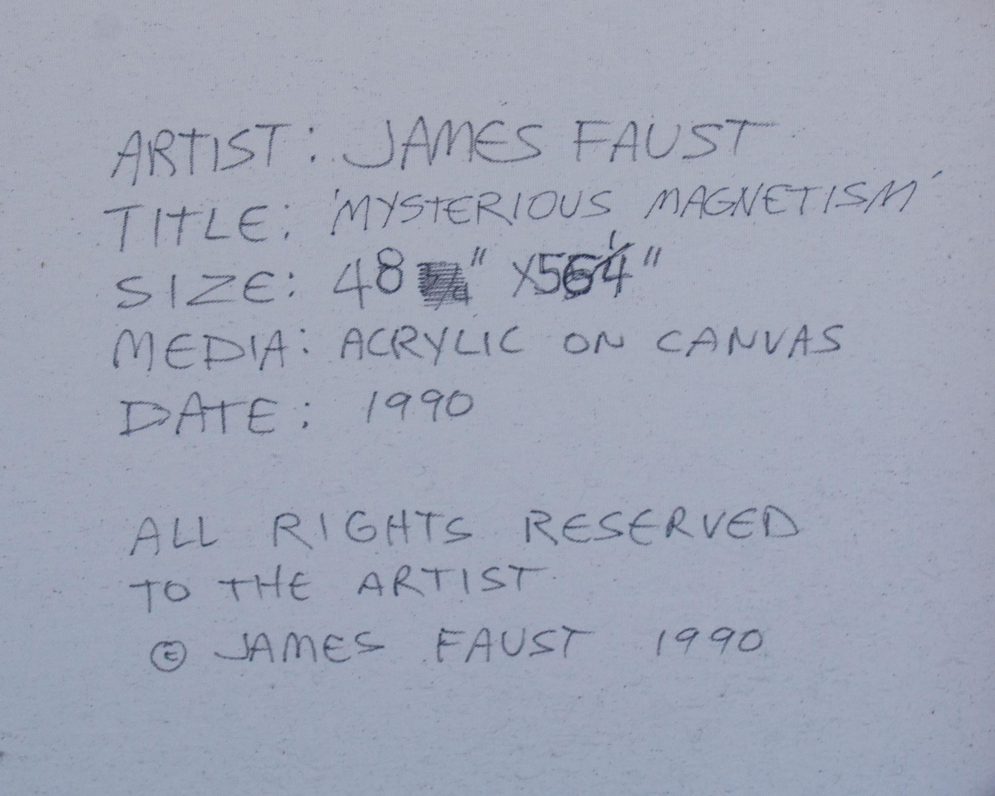 James Wille Faust, signiert 1990, Mysterrious Magnetism, Gemälde Acryl auf Leinwand, Gemälde im Angebot 4