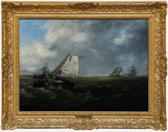 Attribué. James Wilson Carmichael (1800-1868) - Huile encadrée, Navires au large d'une côte