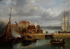 James Wilson Carmichael (1800-1868) - Gerahmtes Öl aus dem 19. Jahrhundert, Die Docks
