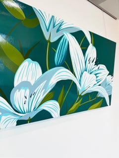 Green Pop Art Floral Horizontal in Acrylic on Panel_Lillies by James Wolanin