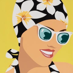 "Portrait of Summer" Acrylic portrait of woman with sunglasses and floral scarf.