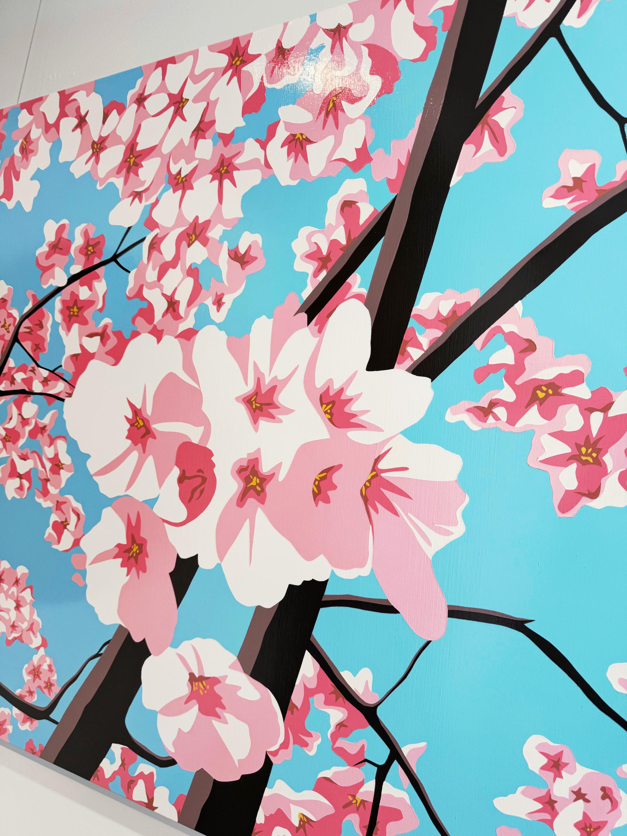 Retrato retro pop de mujer en acrílico sobre panel_Cherry Blossoms de James Wolanin en venta 2