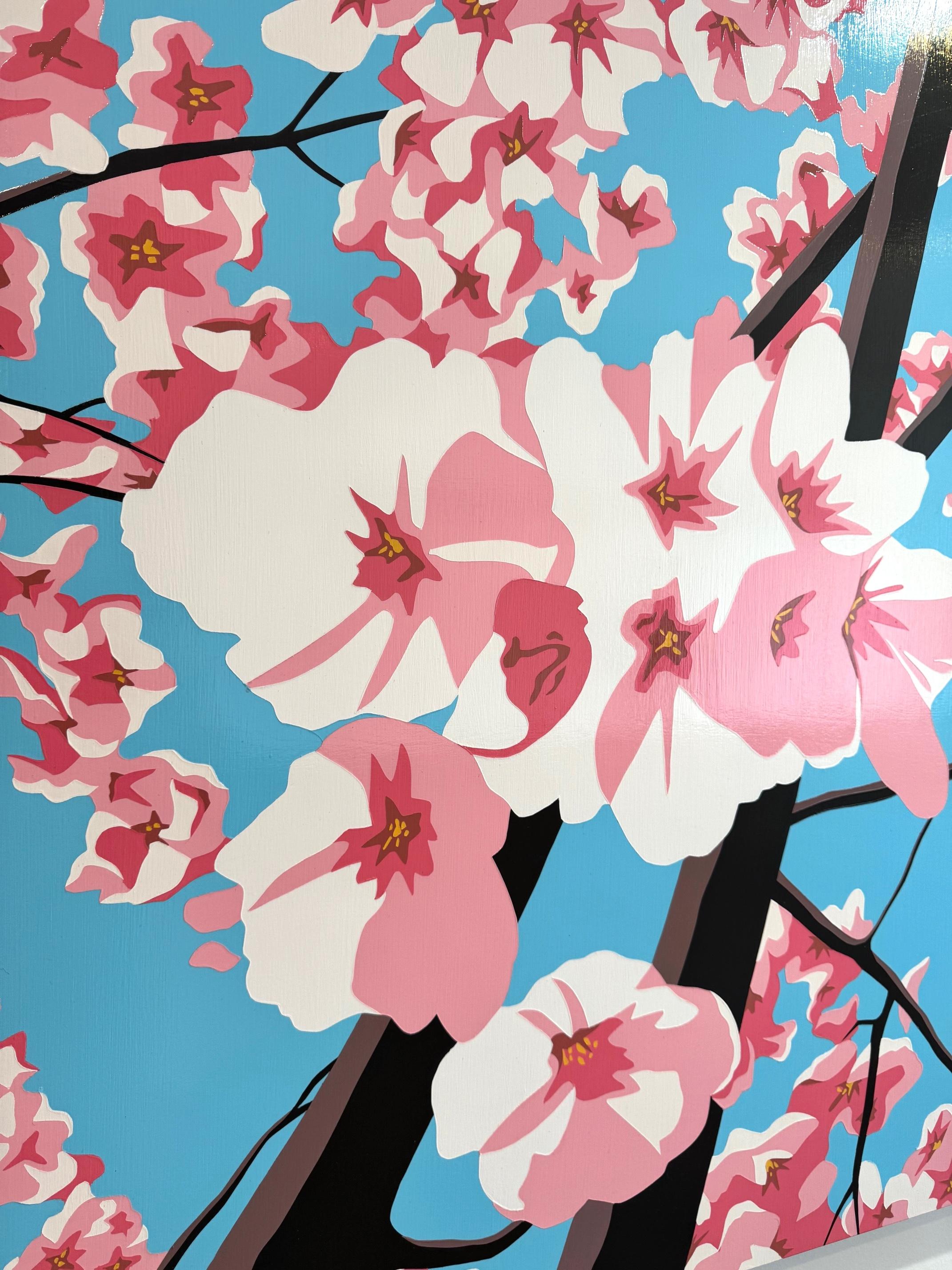 Retrato retro pop de mujer en acrílico sobre panel_Cherry Blossoms de James Wolanin en venta 3