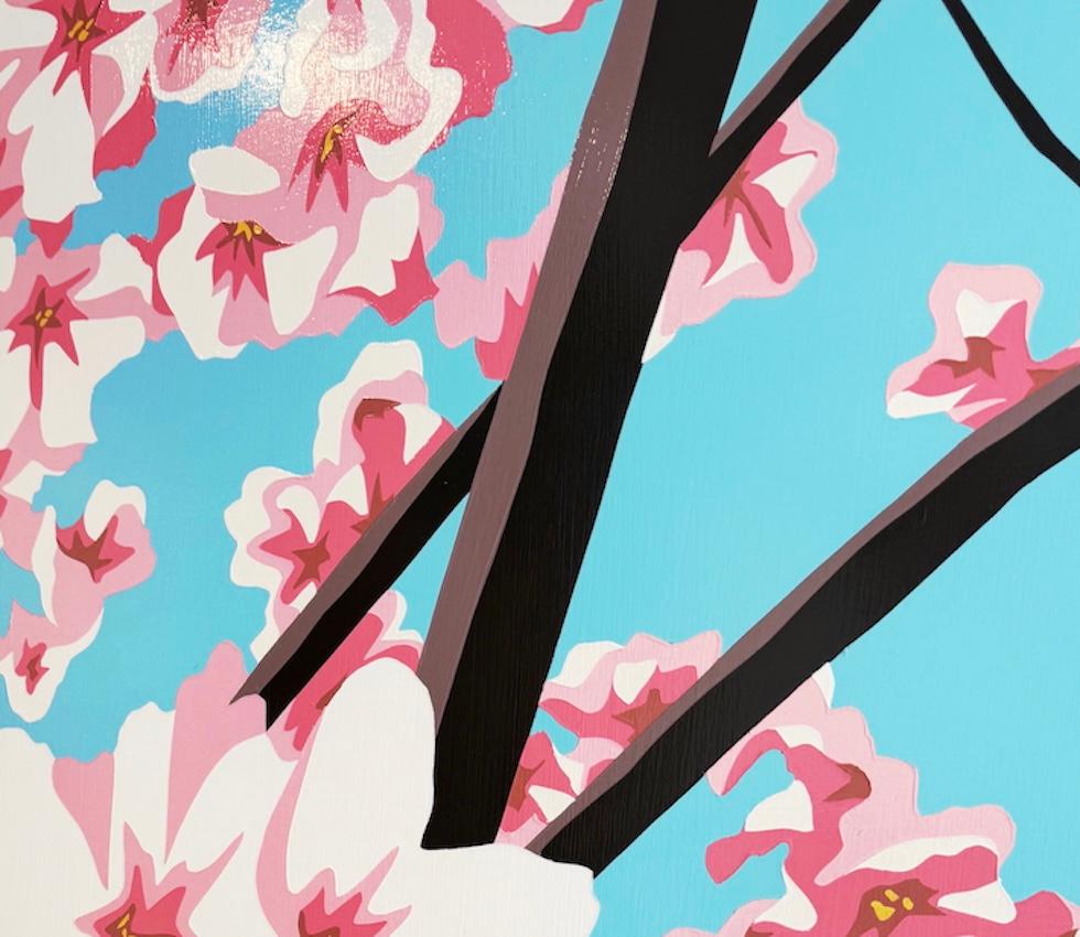 Retrato retro pop de mujer en acrílico sobre panel_Cherry Blossoms de James Wolanin en venta 4