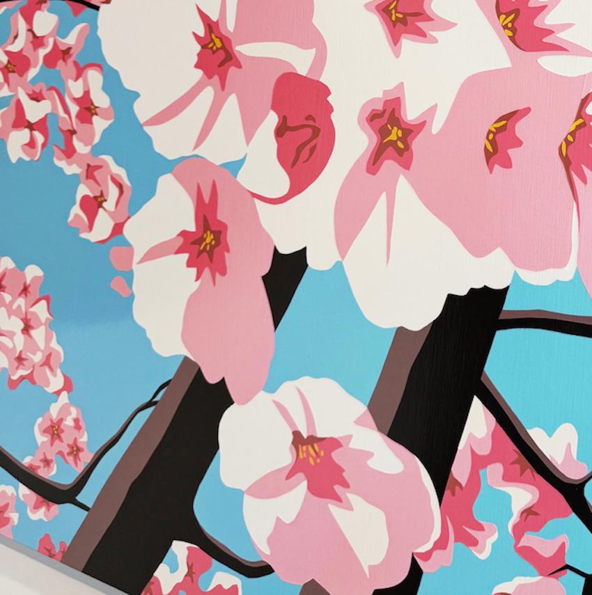 Retrato retro pop de mujer en acrílico sobre panel_Cherry Blossoms de James Wolanin en venta 5