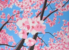 Retrato retro pop de mujer en acrílico sobre panel_Cherry Blossoms de James Wolanin
